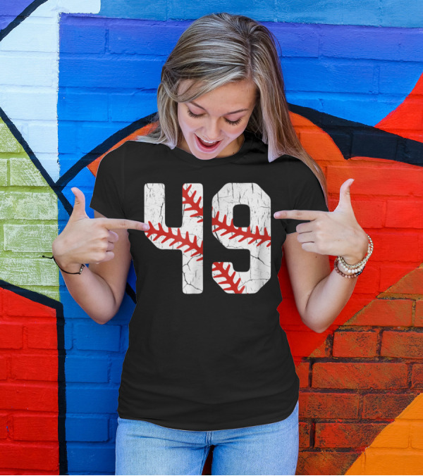 Baseball Player Jersey Number 49 Red Stitching T-Shirt