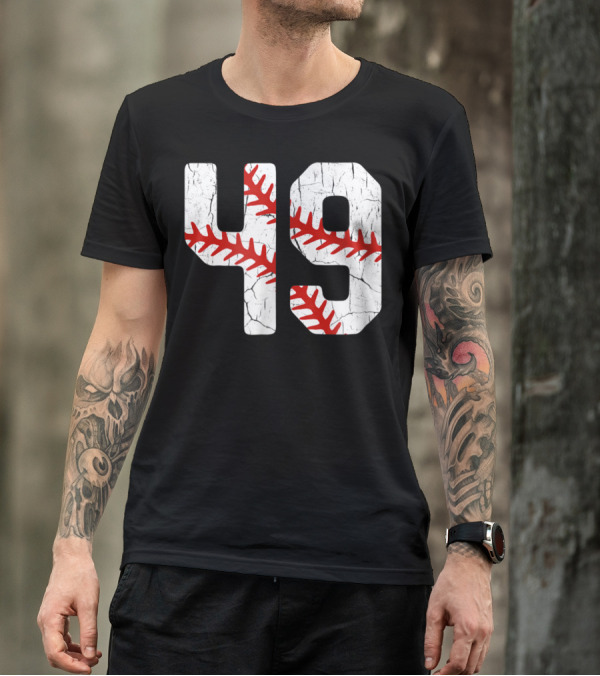 Baseball Player Jersey Number 49 Red Stitching T-Shirt