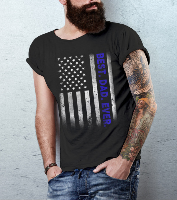 Best Dad Ever American Flag Thin Blue Line Police 14 T-Shirt