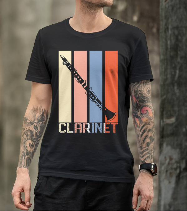 Clarinet Marching Band Dad High School Retro Instrument Stripes T-Shirt