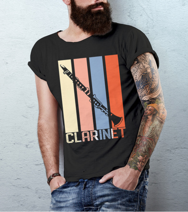 Clarinet Marching Band Dad High School Retro Instrument Stripes T-Shirt