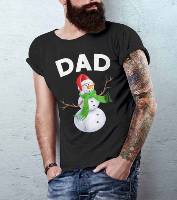 Dad Christmas Snowman Santa Hat Family T-Shirt