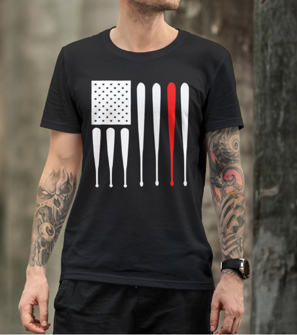 American Flag Baseball Dad Husband Patriotic Baseball Bats T-Shirt