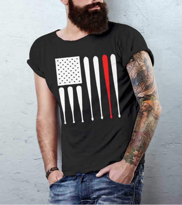 American Flag Baseball Dad Husband Patriotic Baseball Bats T-Shirt