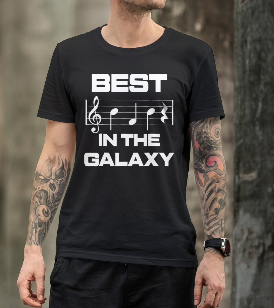 Best Dad In The Galaxy Musician Bass Clef Notes T-Shirt