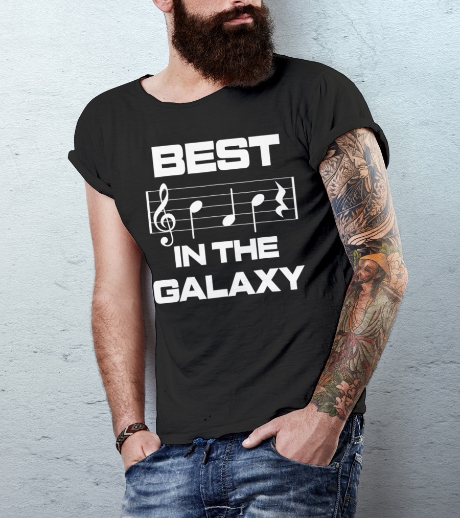 Best Dad In The Galaxy Musician Bass Clef Notes T-Shirt
