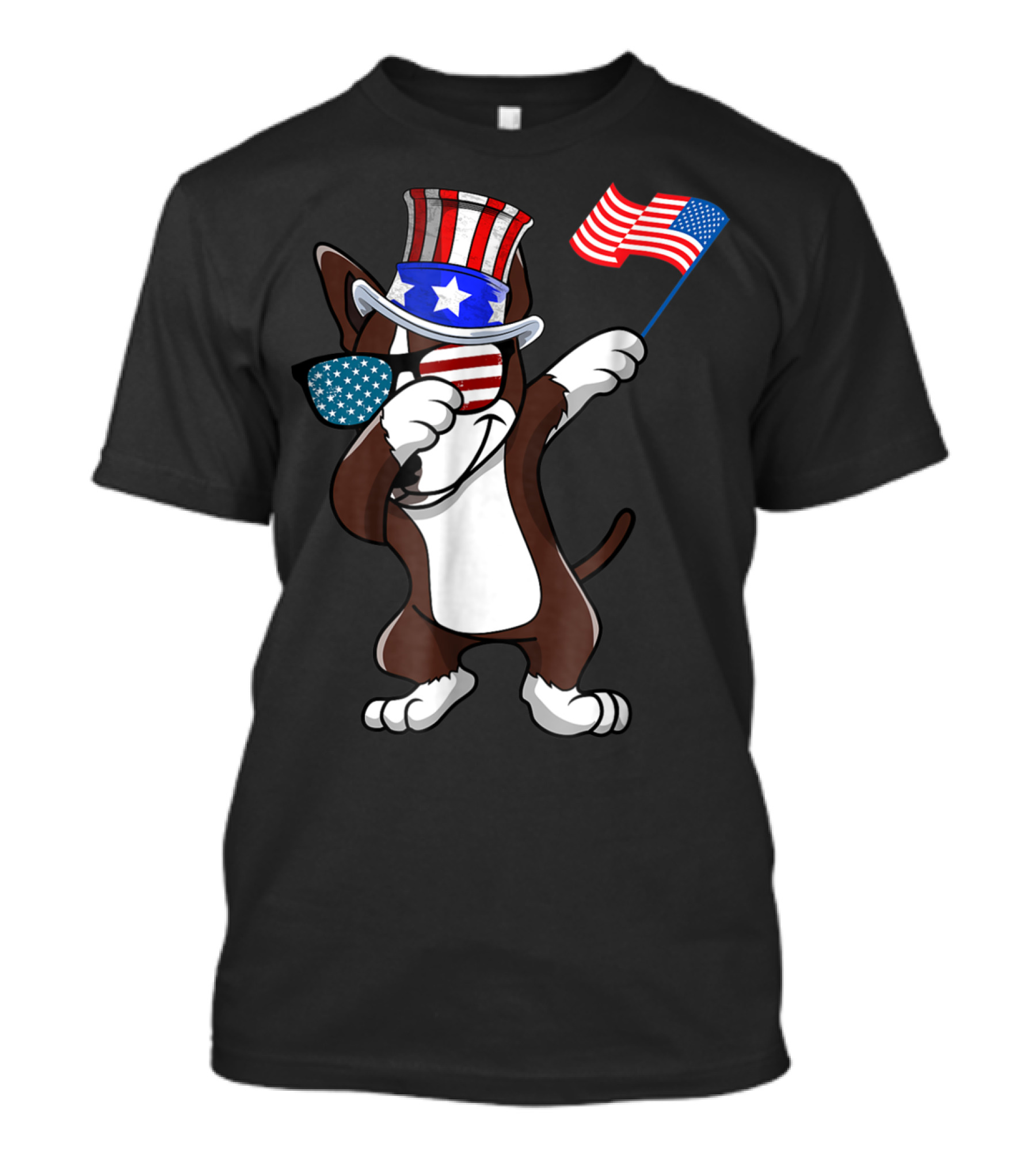 Bull Terrier Dabbing Dog Dad American Flag 4th Of July T-Shirt