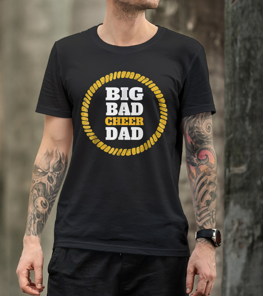 Big Bad Cheer Dad Funny Cheer Apparel Bold Yellow Circle T-Shirt