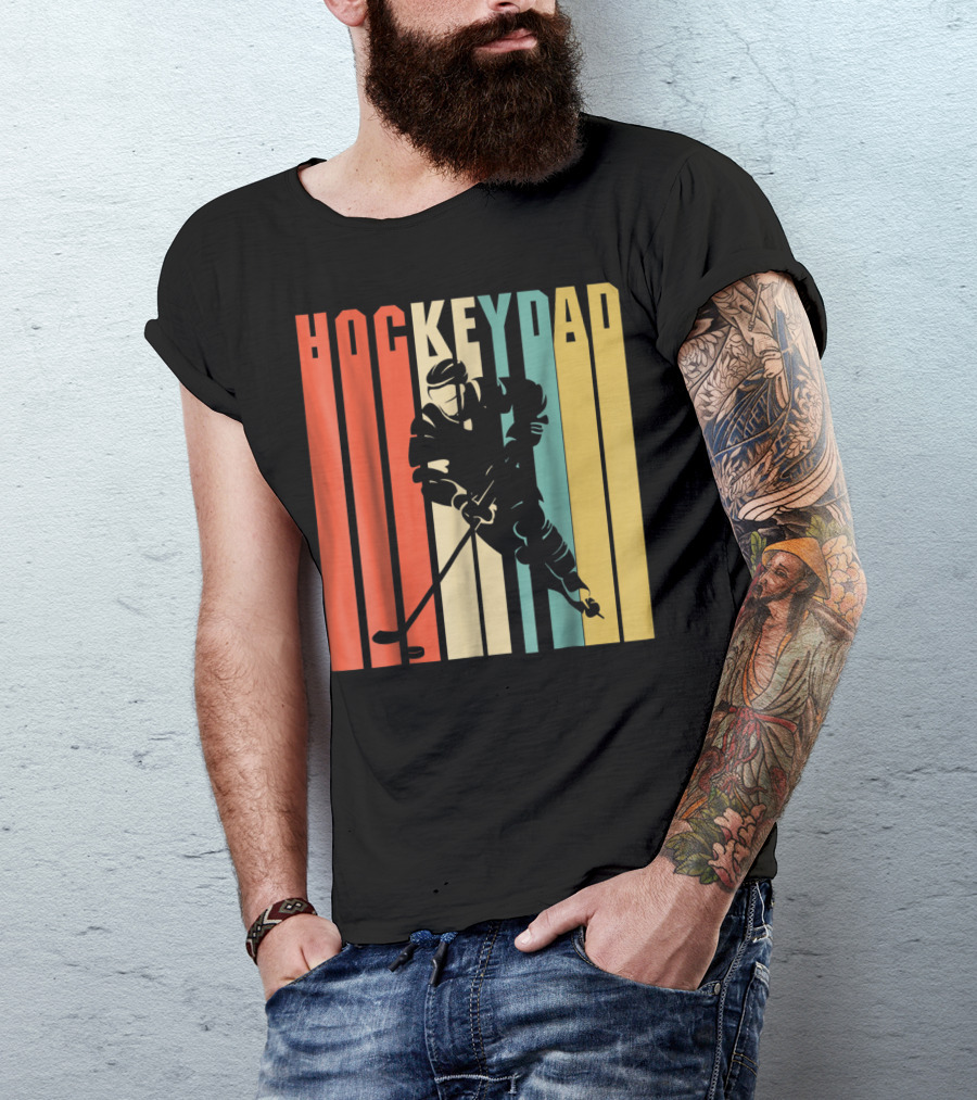 Classic Vintage Hockey Dad Player Silhouette Retro Stripes T-Shirt