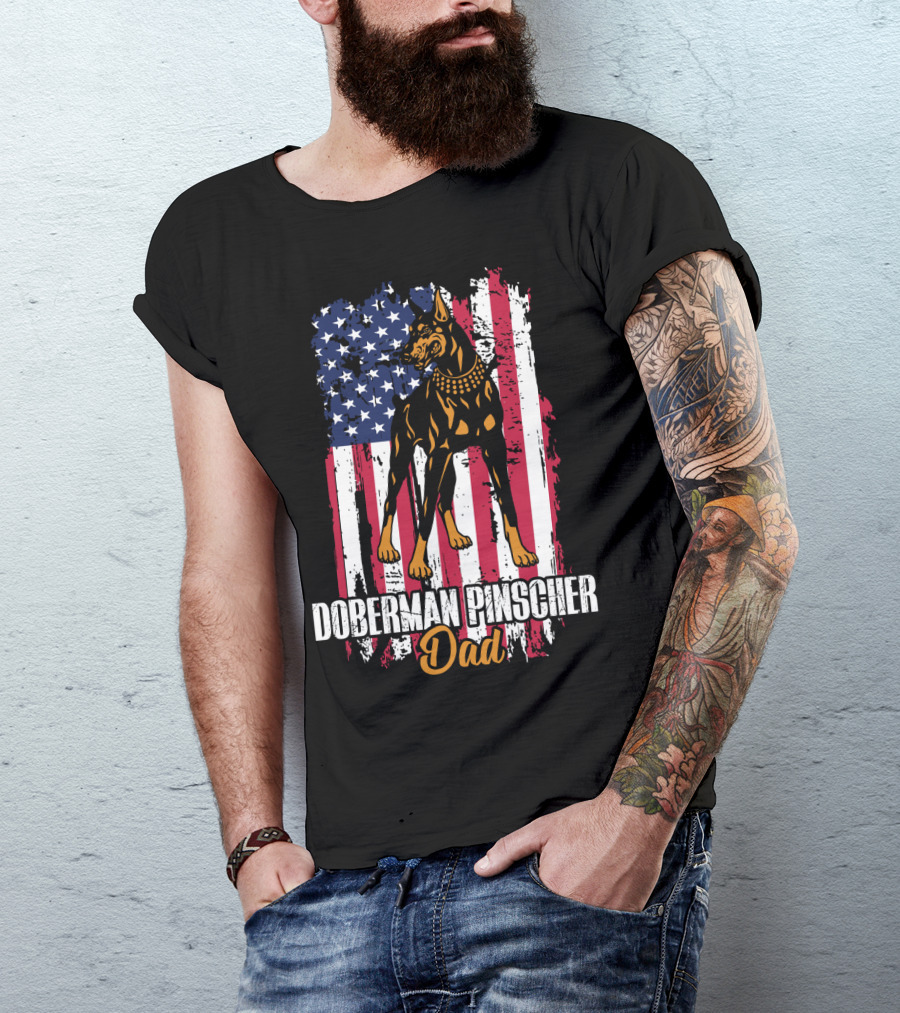 Doberman Pinscher Dad American Flag T-Shirt