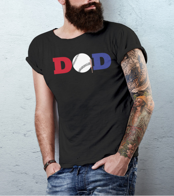Baseball Dad Red White Blue Baseball Bat T-Shirt