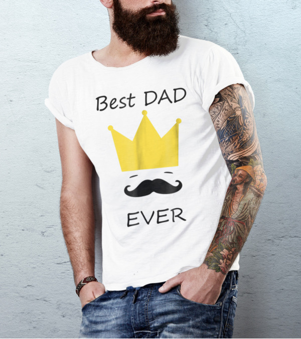 Best Dad Ever Yellow Crown Mustache T-Shirt