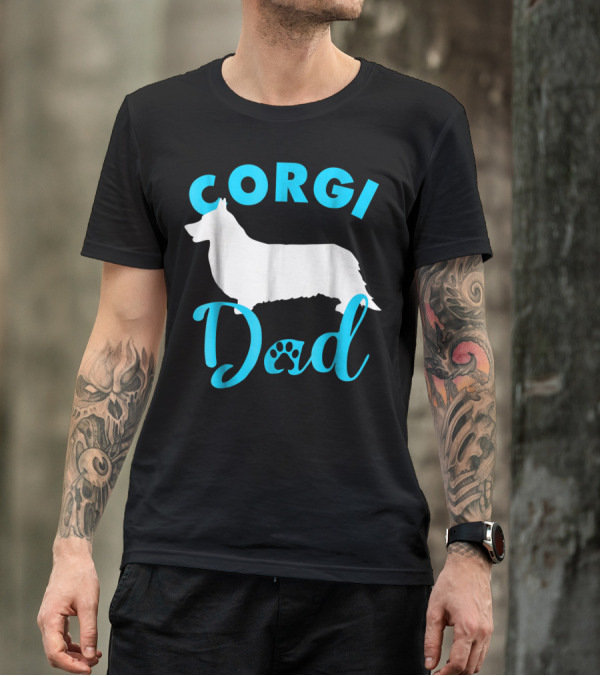 Corgi Dad With Silhouette And Paw Print Accents T-Shirt