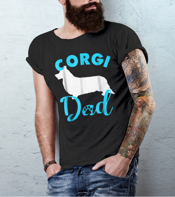 Corgi Dad With Silhouette And Paw Print Accents T-Shirt