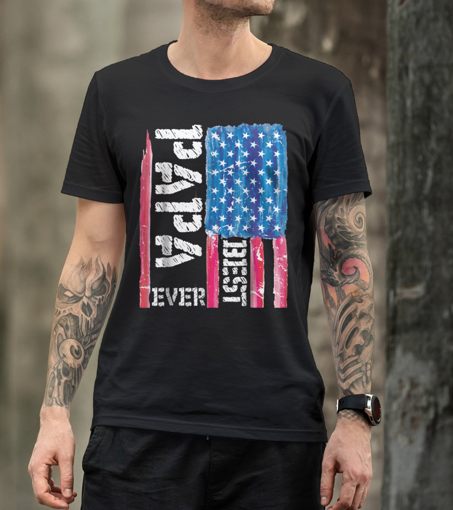 Best Papa Ever Distressed American Flag T-Shirt