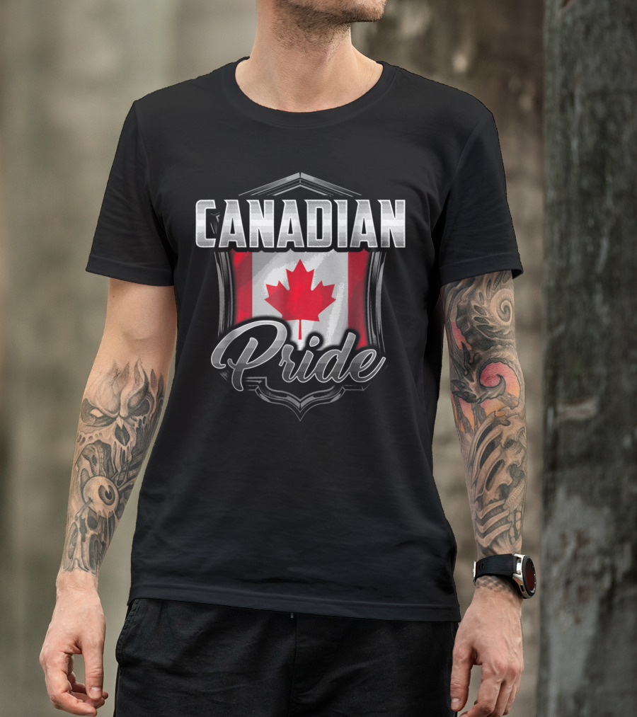 Canadian Pride Dad Family Heritage Roots90 Maple Leaf Shield T-Shirt