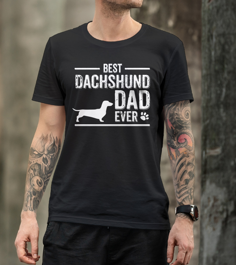 Best Dachshund Dad Ever With Dog Silhouette And Paw Prints T-Shirt