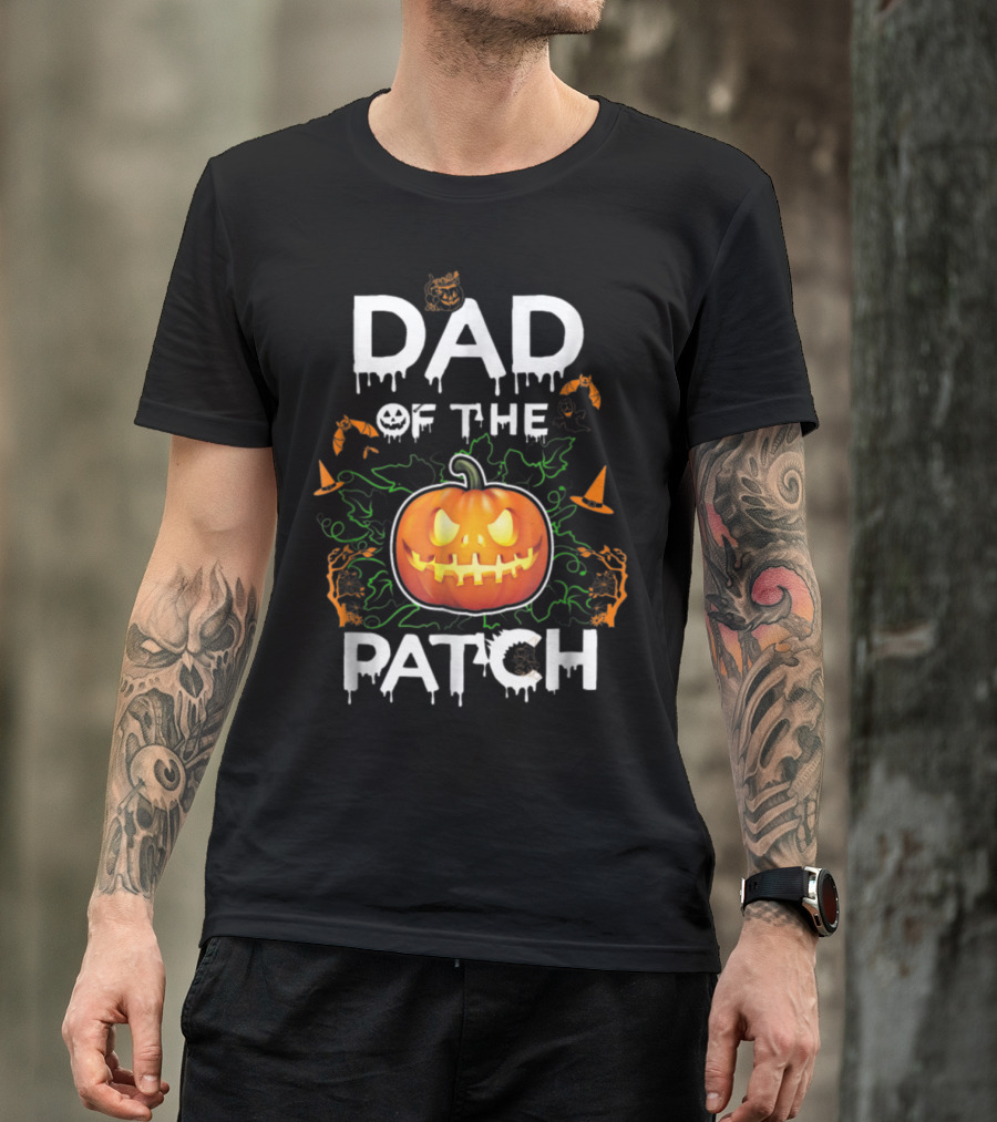 Dad Of The Patch Halloween Pumpkin Bats Jack-o'-Lantern T-Shirt