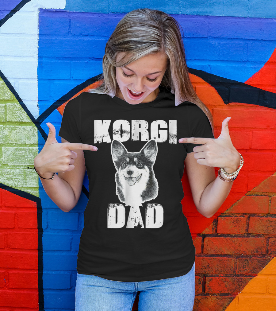 Korgi Dad Black White Fur Father Of Pup 15 T-Shirt