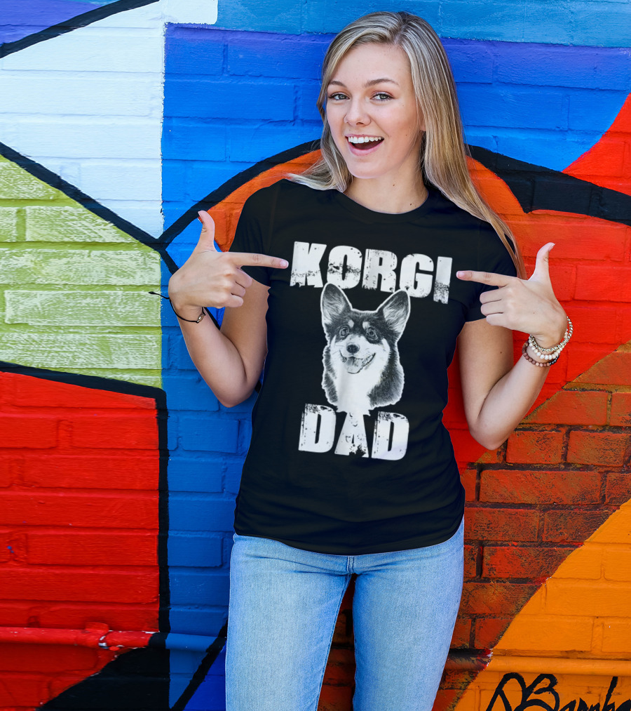 Korgi Dad Black White Fur Father Of Pup 15 T-Shirt