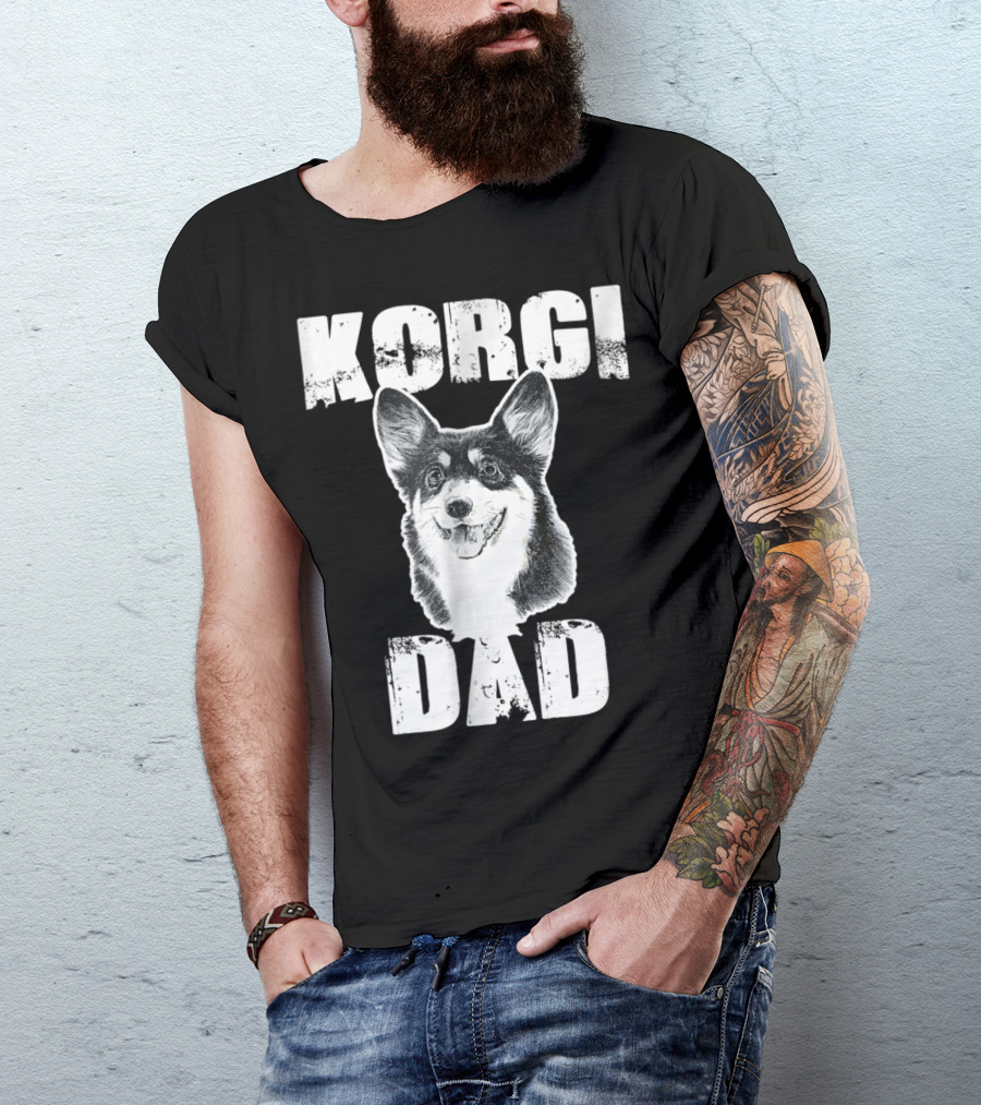 Korgi Dad Black White Fur Father Of Pup 15 T-Shirt
