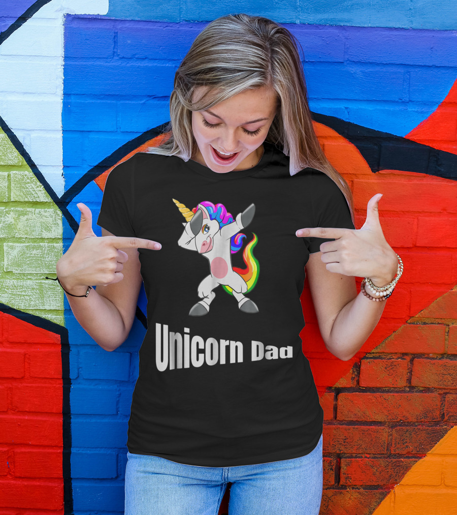 Dabbing Unicorn Dad Rainbow Birthday T-Shirt
