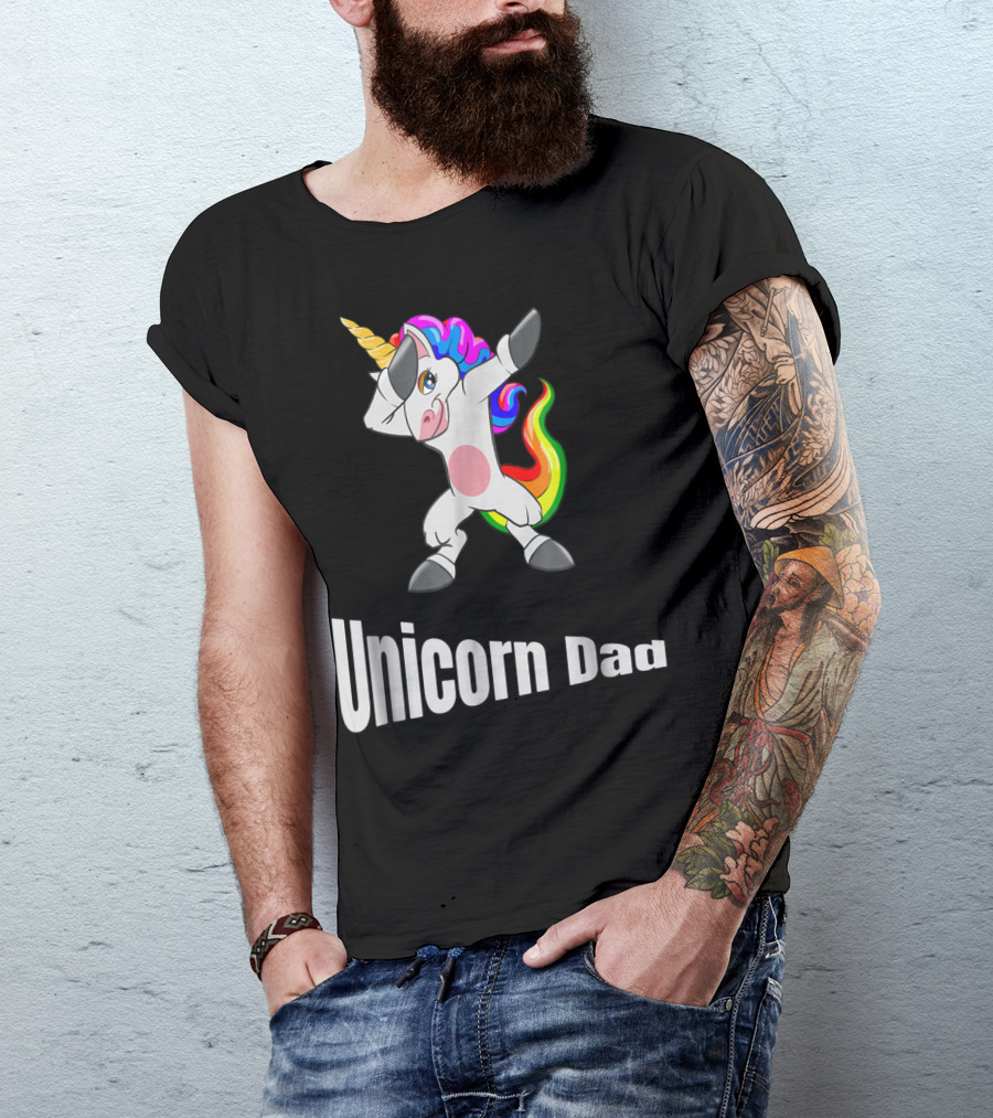 Dabbing Unicorn Dad Rainbow Birthday T-Shirt