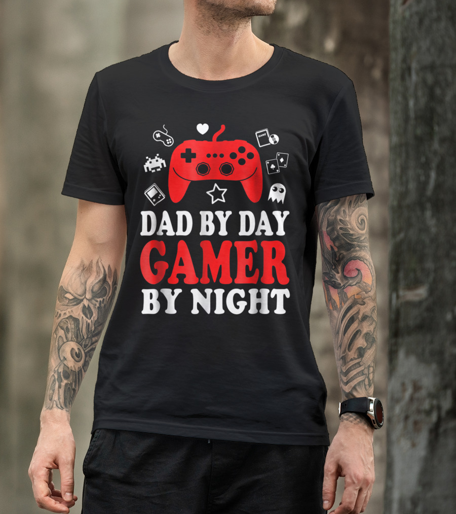 Dad By Day Gamer By Night Retro Controller And Icons T-Shirt