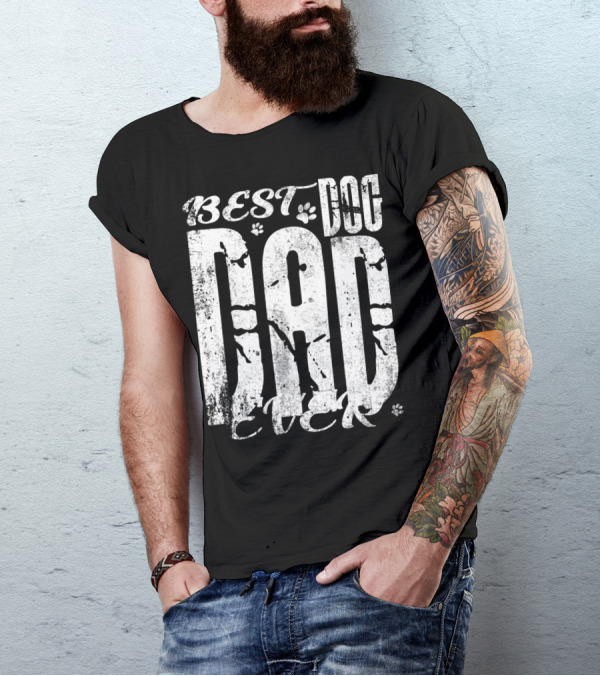 BEST DOG DAD EVER 15 Vintage Distressed Paw Print Text T-Shirt