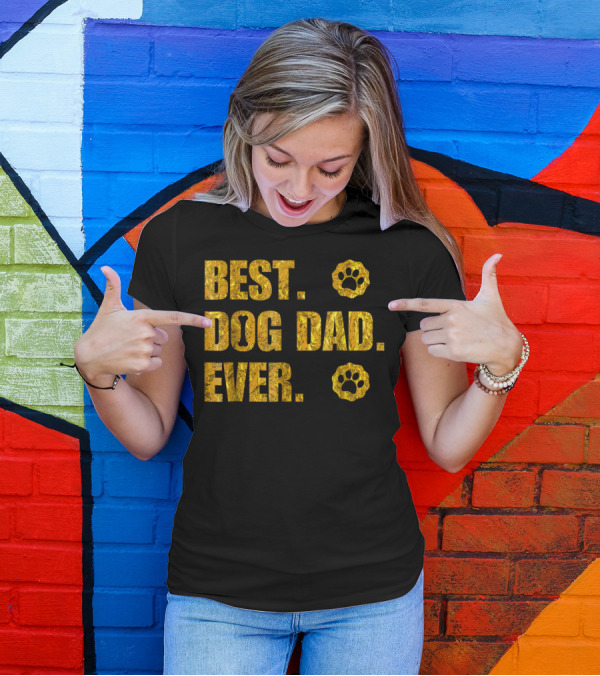 Best Dog Dad Ever Gold Paw Prints T-Shirt