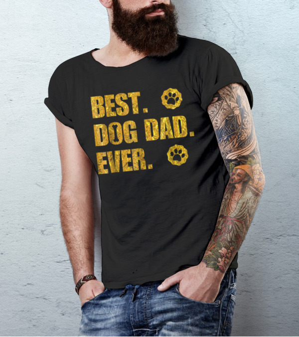 Best Dog Dad Ever Gold Paw Prints T-Shirt
