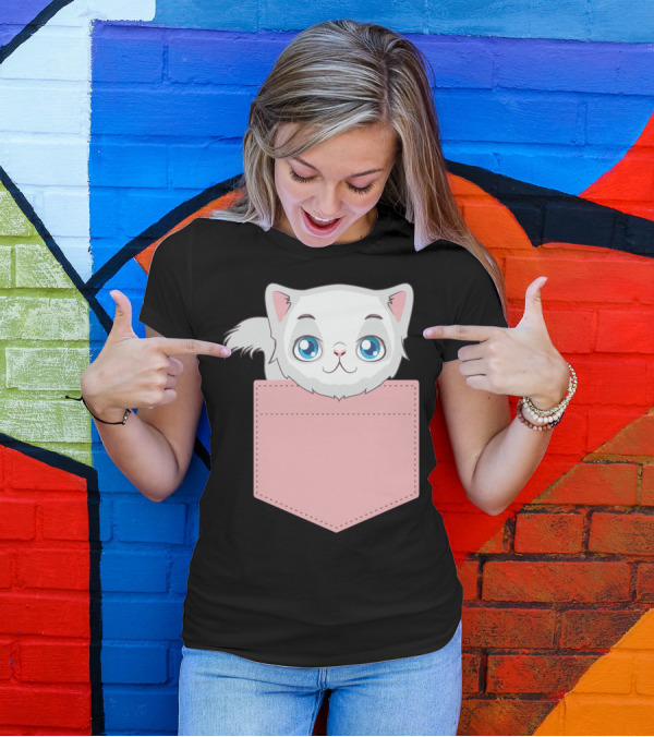 Cat In Pocket For Cat Mom Cat Dad And Cat Lovers Cute Kitty T-Shirt