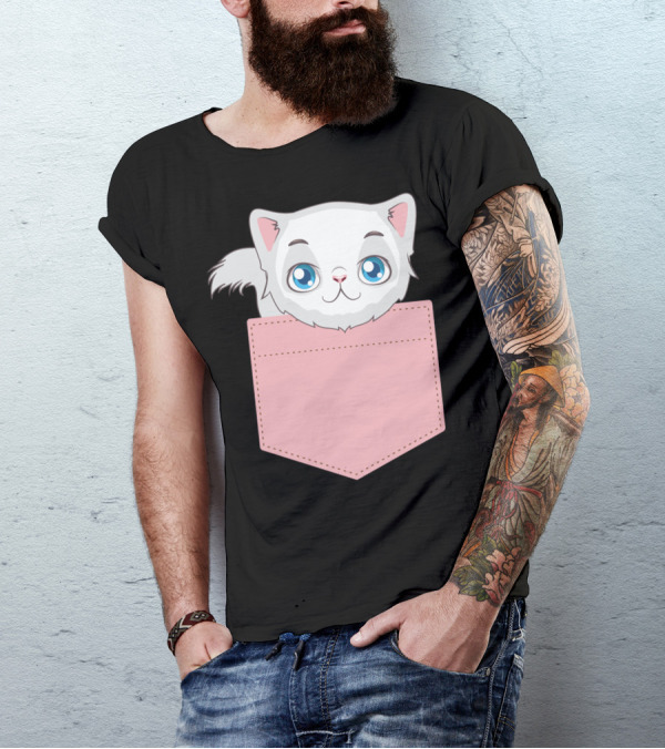 Cat In Pocket For Cat Mom Cat Dad And Cat Lovers Cute Kitty T-Shirt