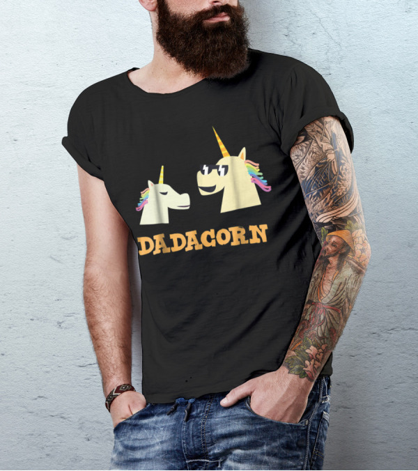 Dadacorn Cool Dad Unicorn With Sunglasses And Rainbow Mane T-Shirt
