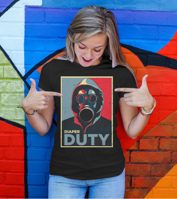 Diaper Duty Gas Mask Hoodie Art Poster Style Baby Dad24 T-Shirt