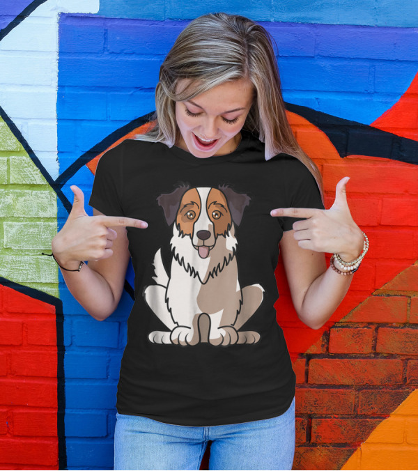 Australian Shepherd Sitting Waiting For Holidays Dad Dog T-Shirt