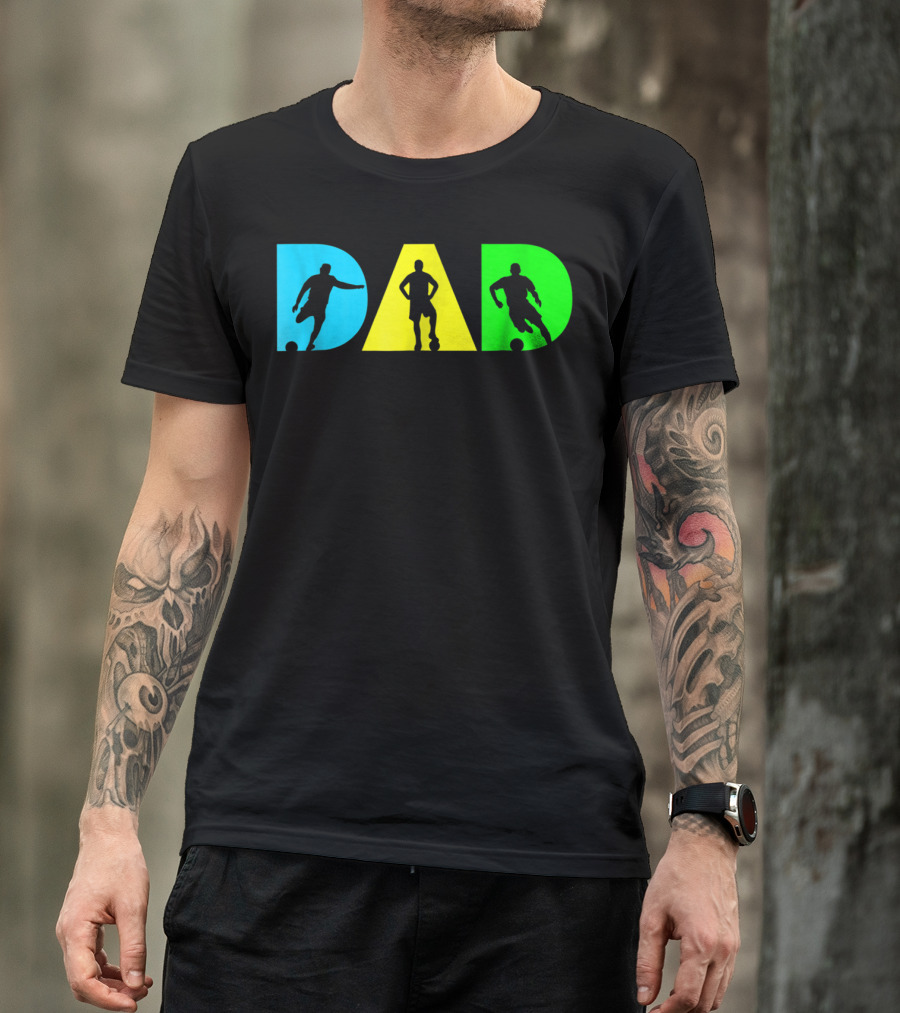 Dad Silhouettes Soccer Graphic For New Father Funny Dad Soccer T-Shirt
