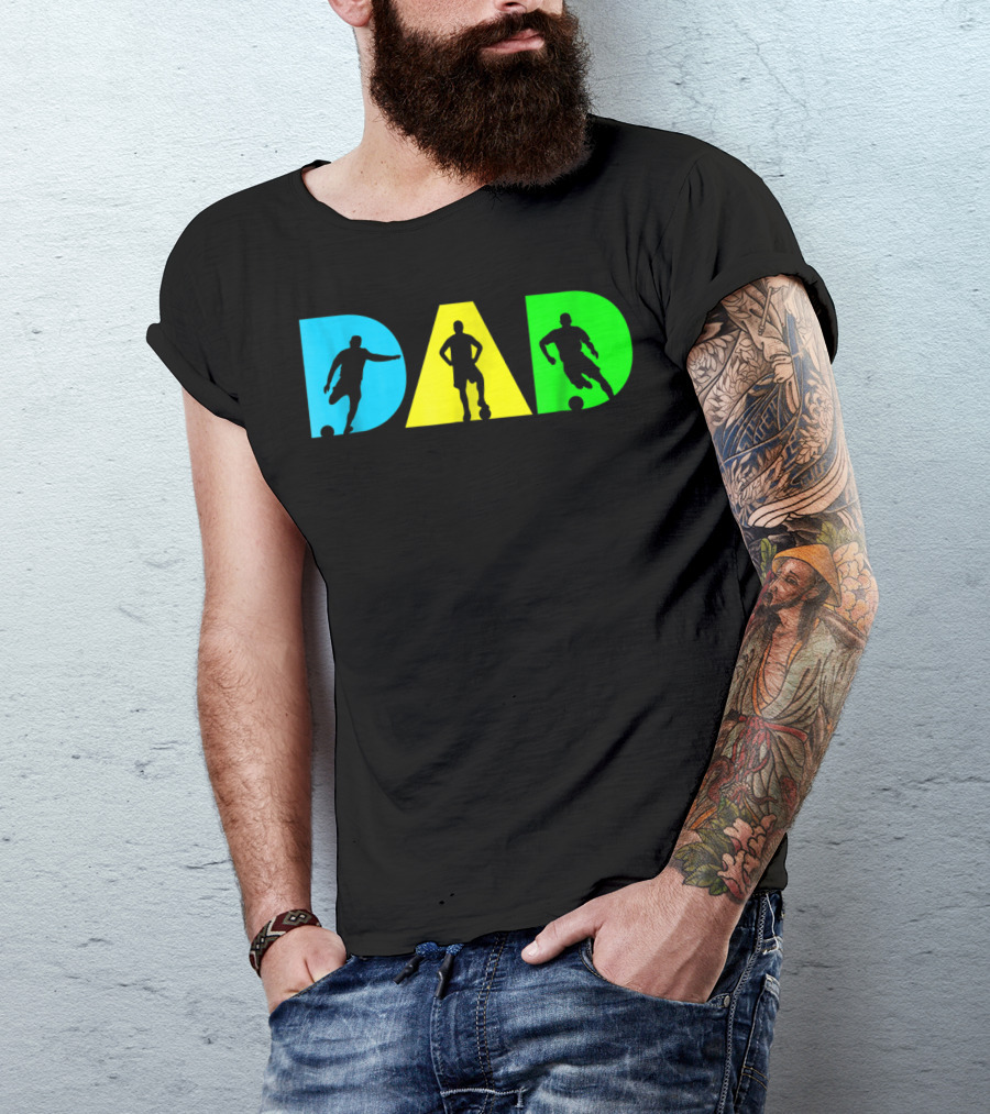 Dad Silhouettes Soccer Graphic For New Father Funny Dad Soccer T-Shirt