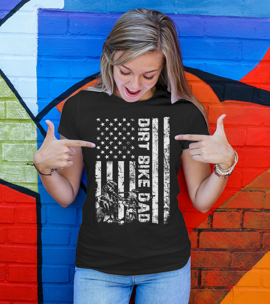 Dirt Bike Dad American Flag Father And Son Motocross T-Shirt
