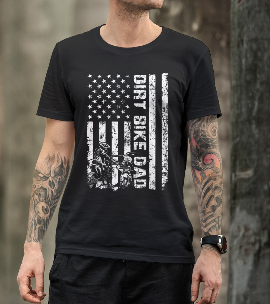 Dirt Bike Dad American Flag Father And Son Motocross T-Shirt