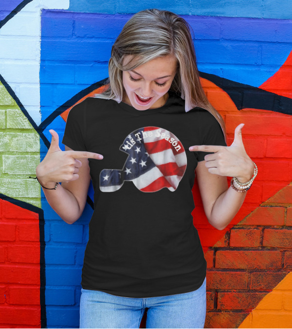 Tis The Season American Football Helmet With Flag Design Sports Fan T-Shirt