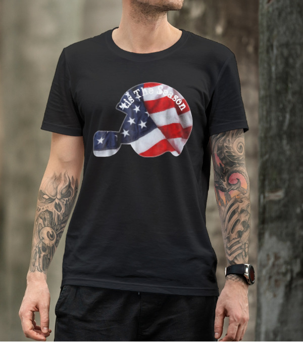 Tis The Season American Football Helmet With Flag Design Sports Fan T-Shirt