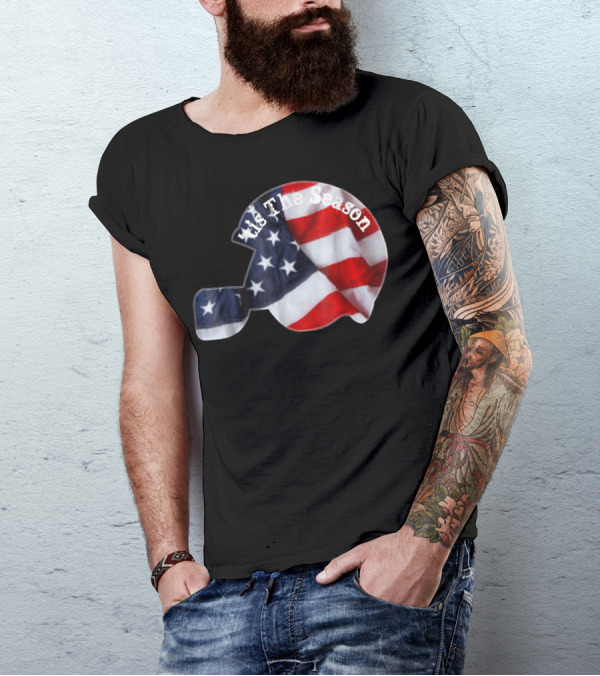 Tis The Season American Football Helmet With Flag Design Sports Fan T-Shirt