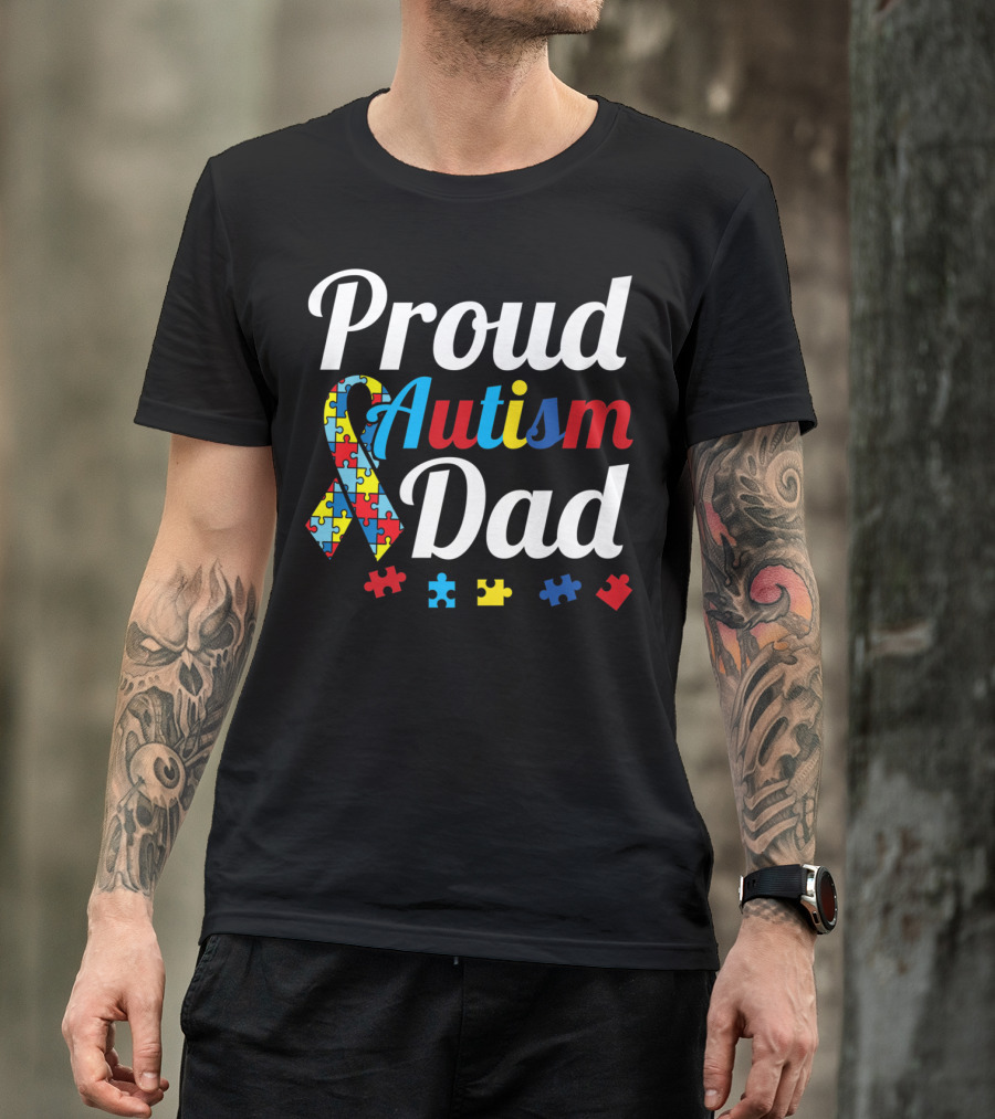 Proud Autism Dad T-Shirt With Puzzle Piece T-Shirt