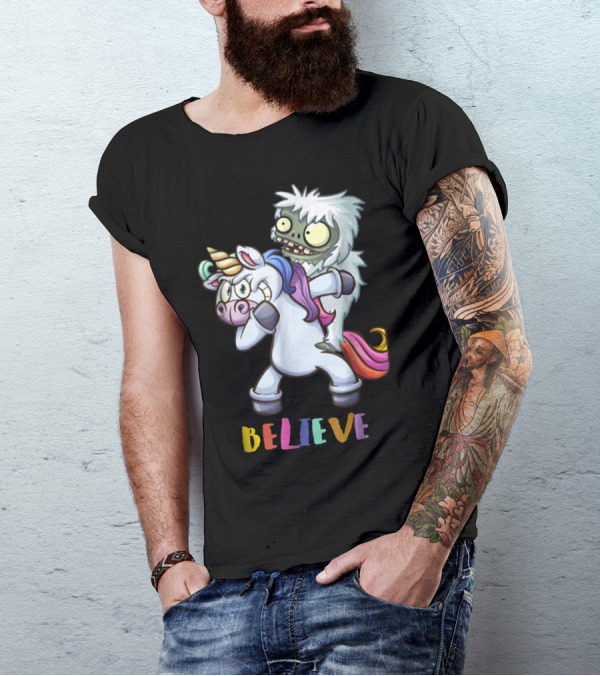 Believe Bigfoot Riding Unicorn T-Shirt