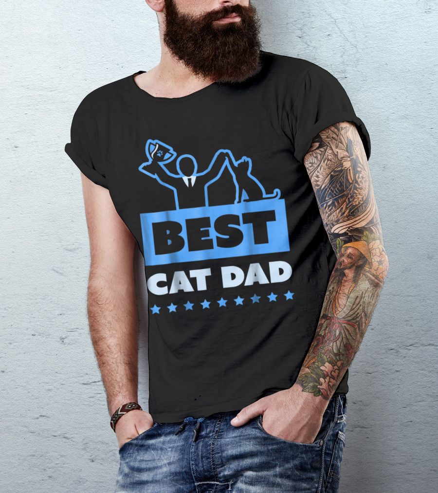 Best Cat Dad High Five Trophy Stars T-Shirt