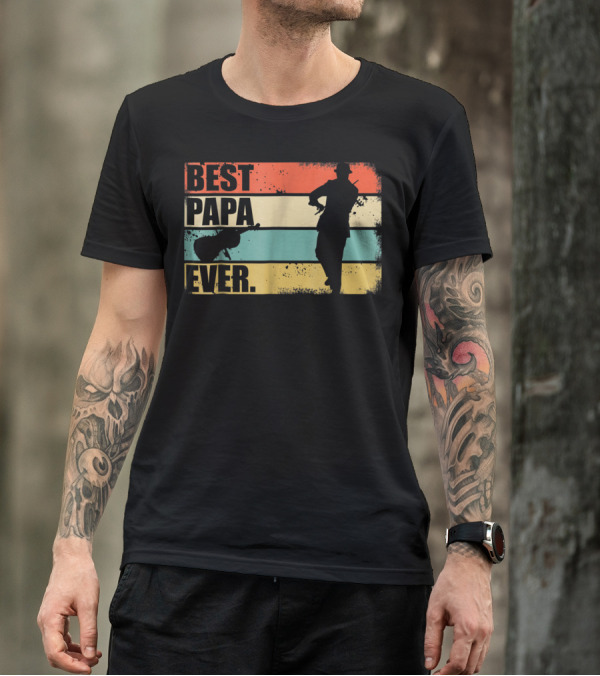 BEST PAPA EVER NEW 39 VIOLINIST SILHOUETTE VINTAGE STRIPES T-Shirt