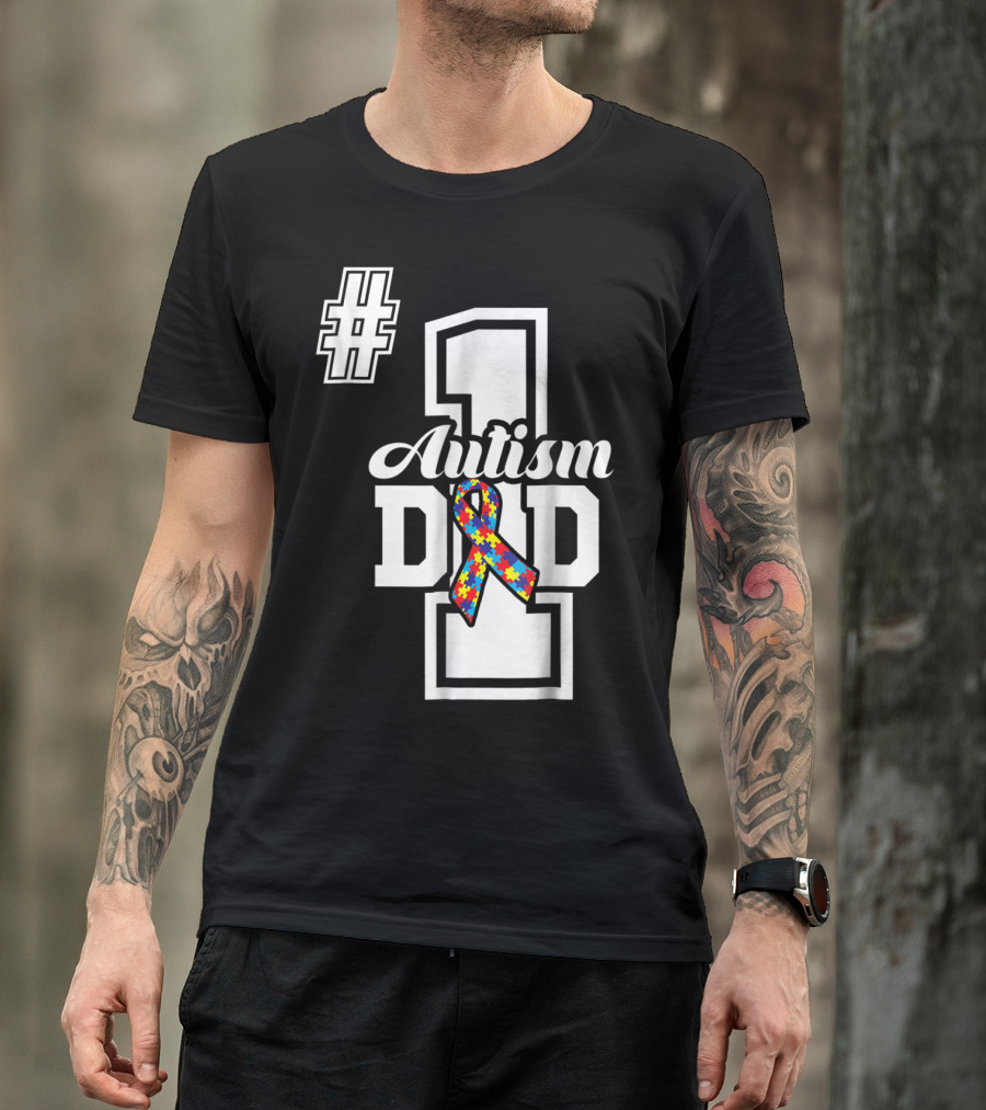 1 Autism Dad Autism Awareness Puzzle T-Shirt