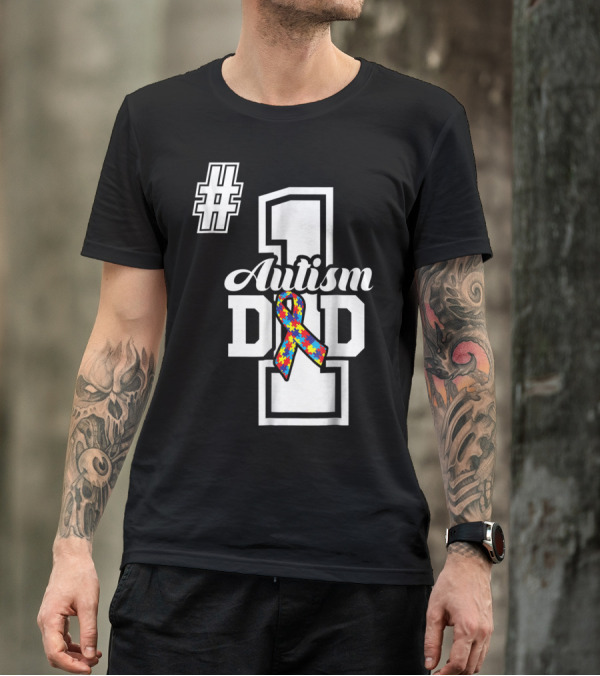 1 Autism Dad Autism Awareness Puzzle T-Shirt