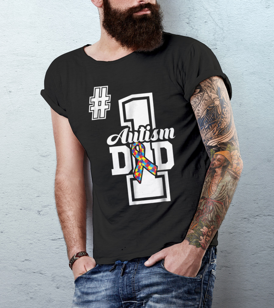 1 Autism Dad Autism Awareness Puzzle T-Shirt